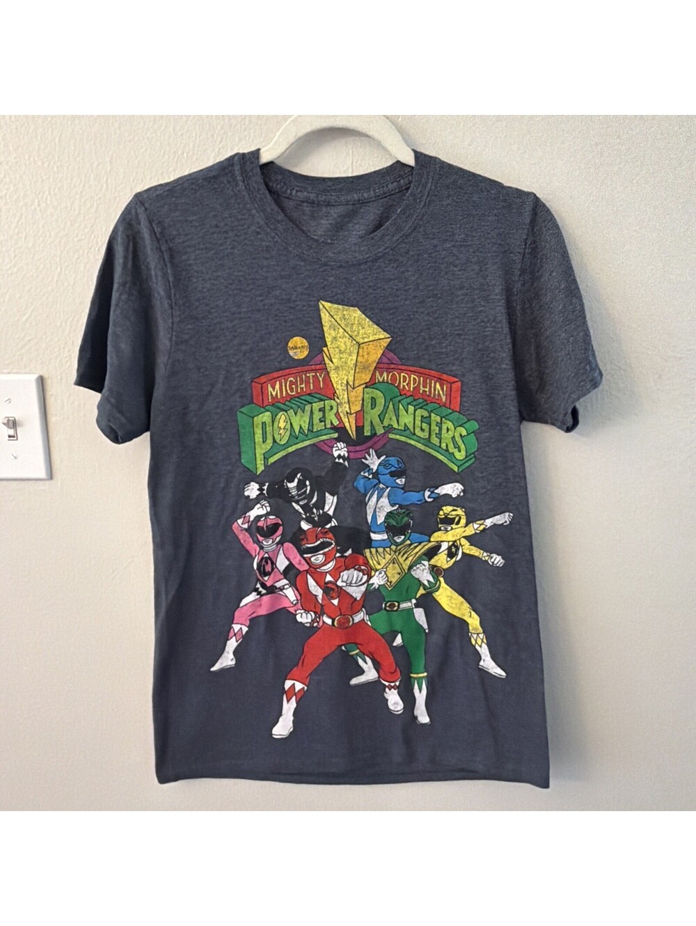 Sabans Mighty Morphin Power Rangers Graphic Tee Shirt Size Blue Grey Small 2017